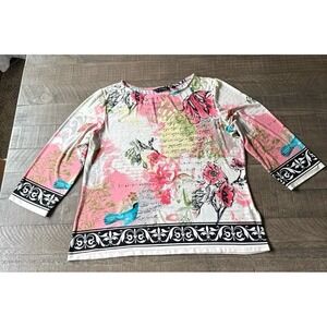 Investments Women's floral, birds, and musical notes art top size XL